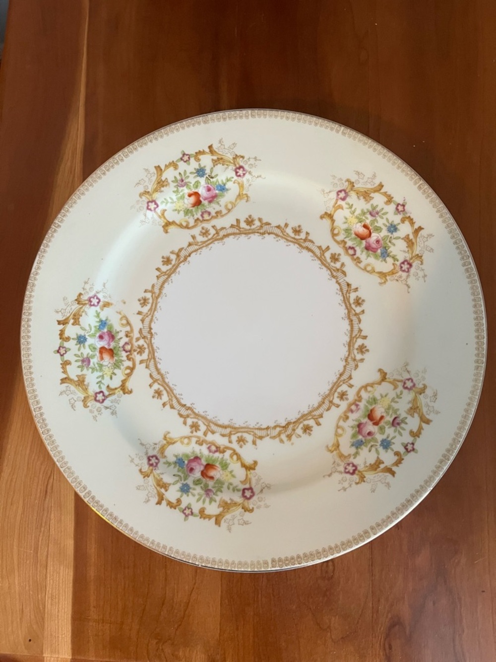 Floral Round Porcelain Serving Plate Gold Accents
